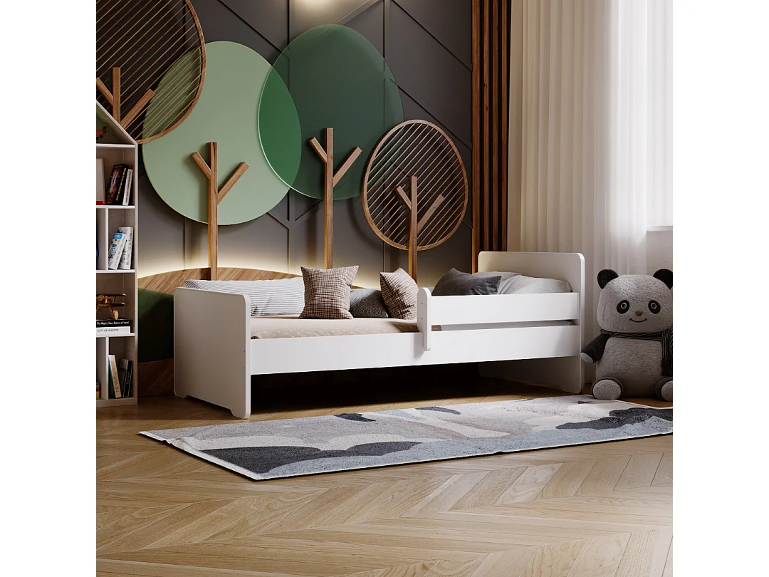 Lit enfant Complet 80x160 cm MAX sommier, barrièreères, matelas pour Filles garçons lit Simple - BLANC