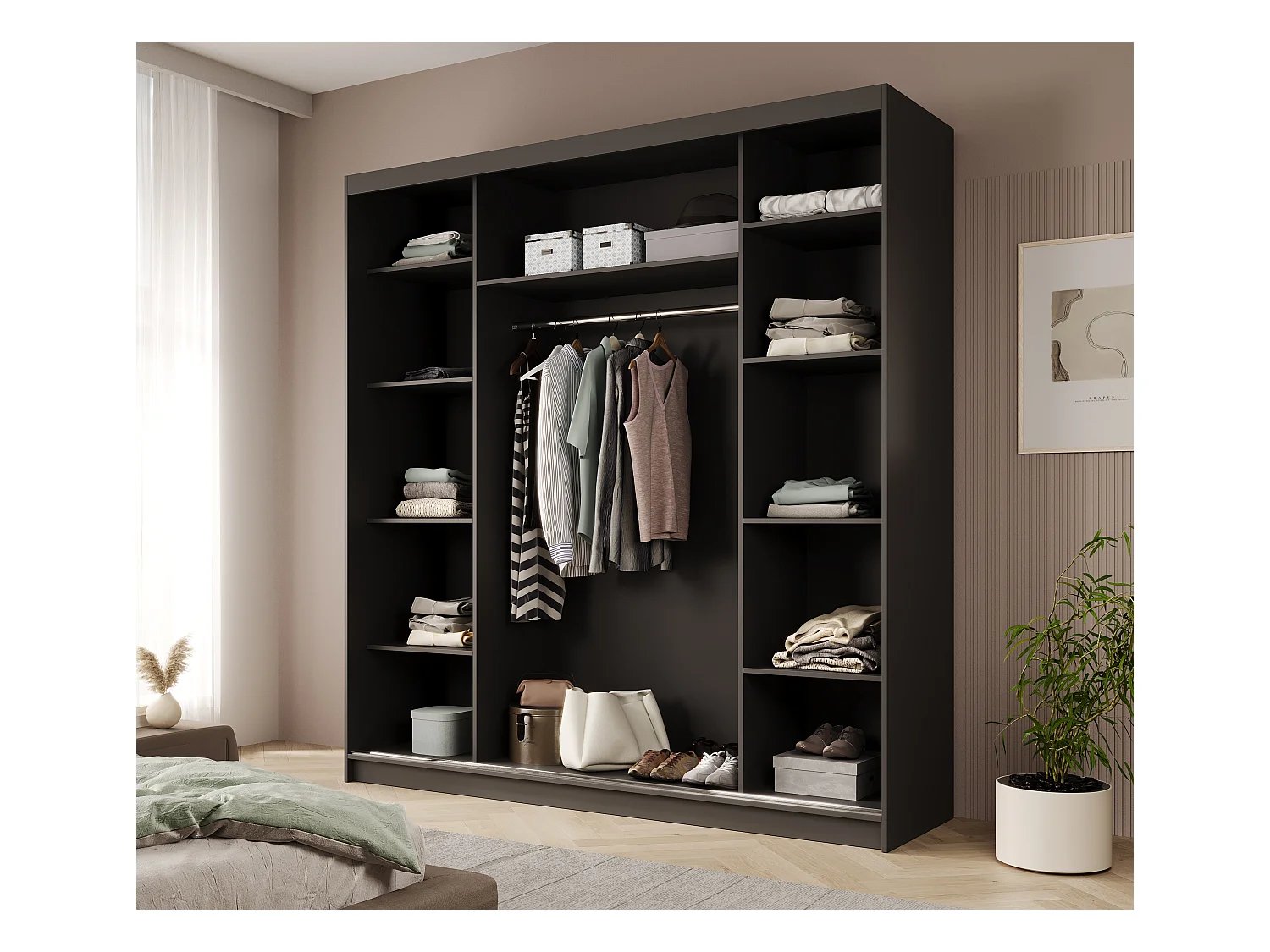 Armoire Roberto (200cm)/portes coulissantes/Noir