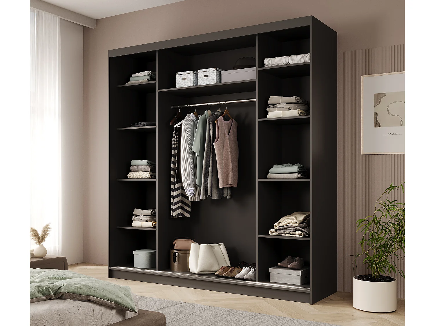 Armoire Roberto (200cm)/portes coulissantes/Noir