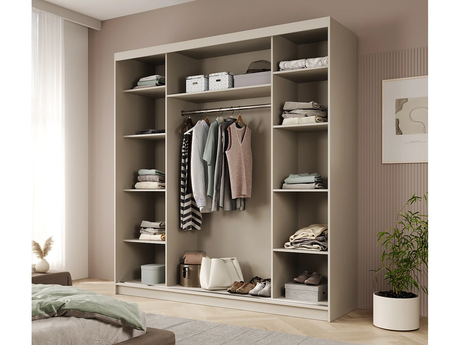 Armoire Roberto (200cm)/portes coulissantes/Beige