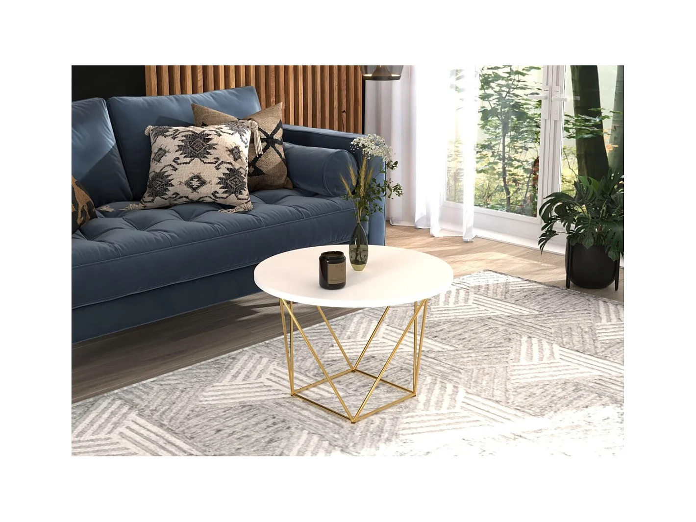 Couchtisch Lian Premium/Metall&Sperrholz/Gold&Weiss