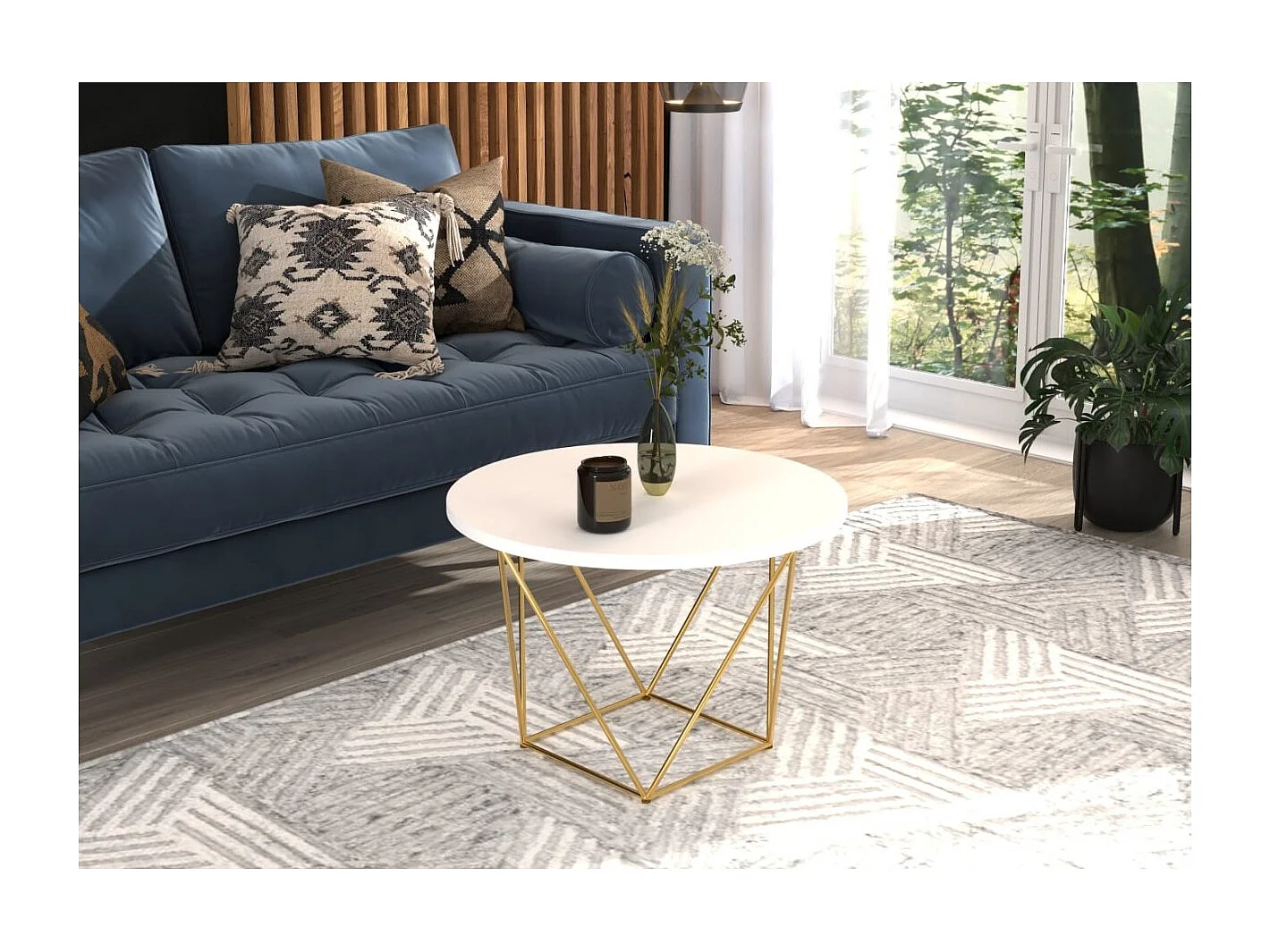 Couchtisch Lian Premium/Metall&Sperrholz/Gold&Weiss