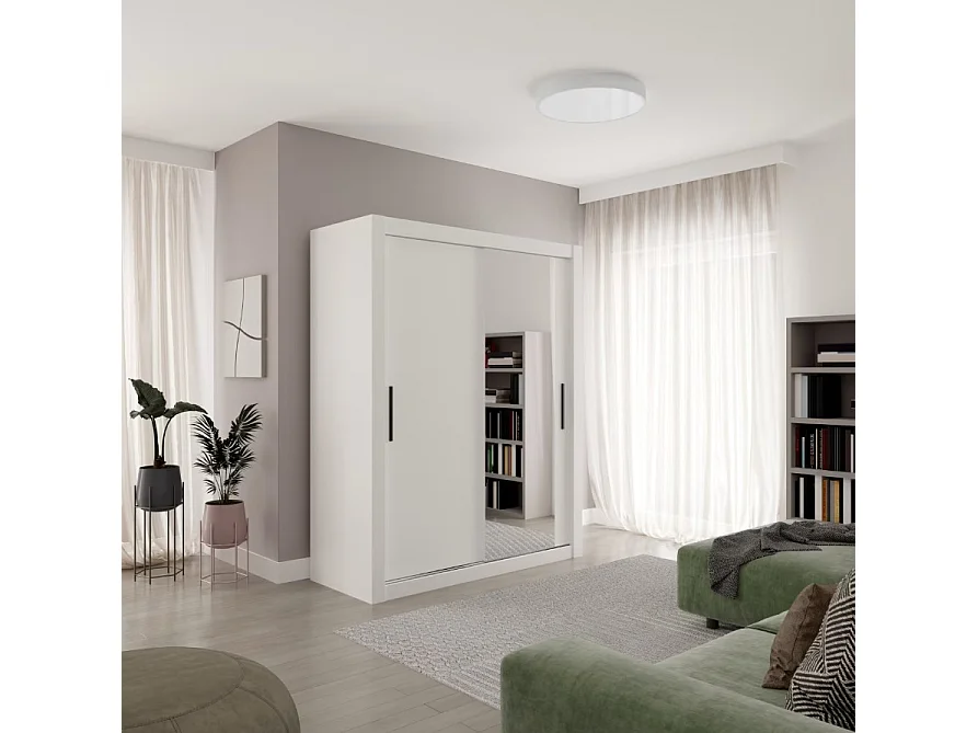 Kleiderschrank Rudi (160cm)/Schiebetüren/Spiegel/Weiss