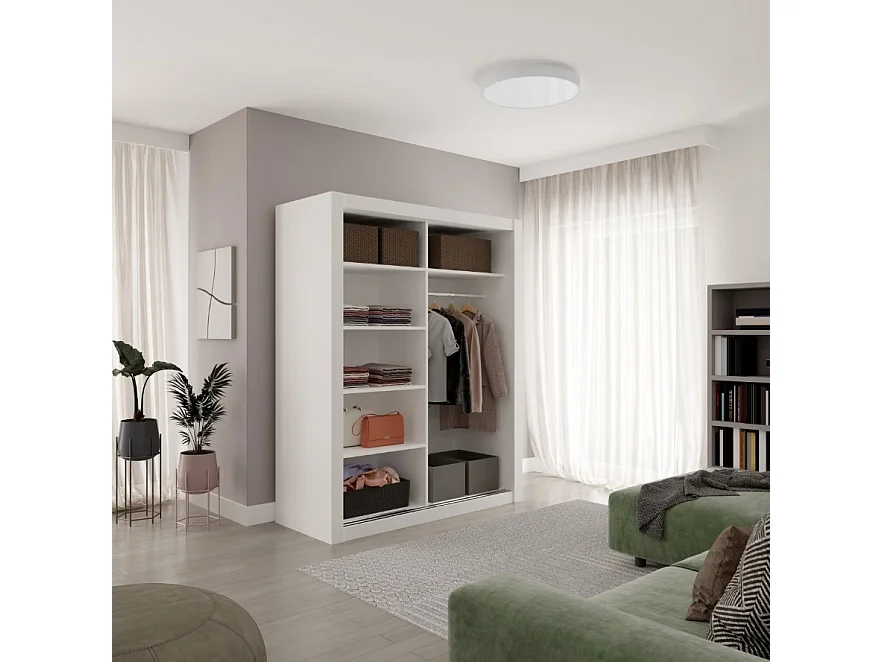 Kleiderschrank Rudi (160cm)/Schiebetüren/Spiegel/Weiss