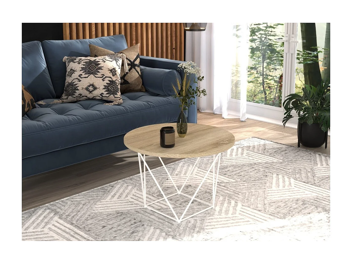 Tavolino da caffè Lian Lux/Metallo e compensato/Bianco&Sonoma