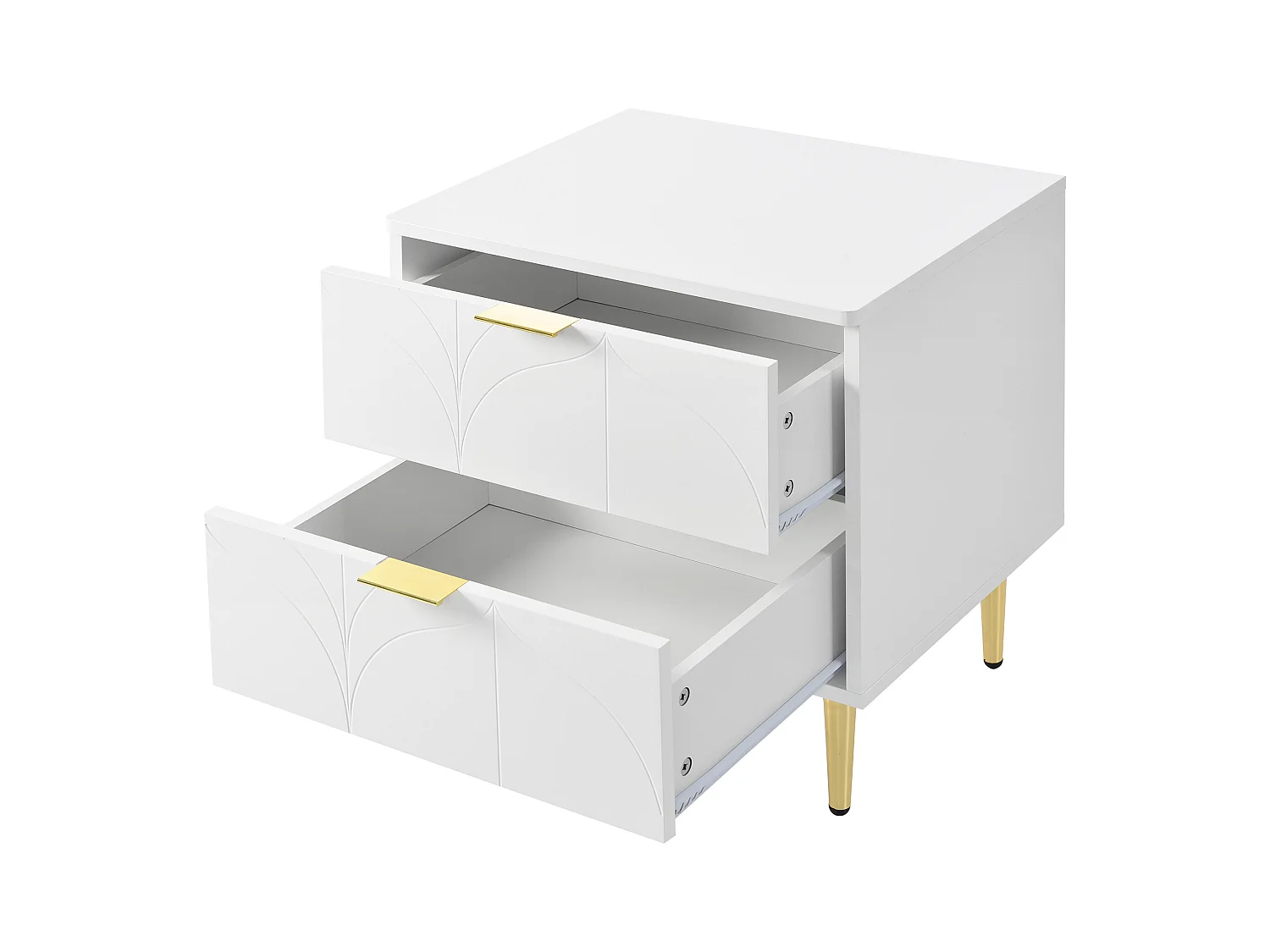 Table de chevet moderne avec pieds et boutons plaqués or,motif floral,50L*40P*54H cm,blanc