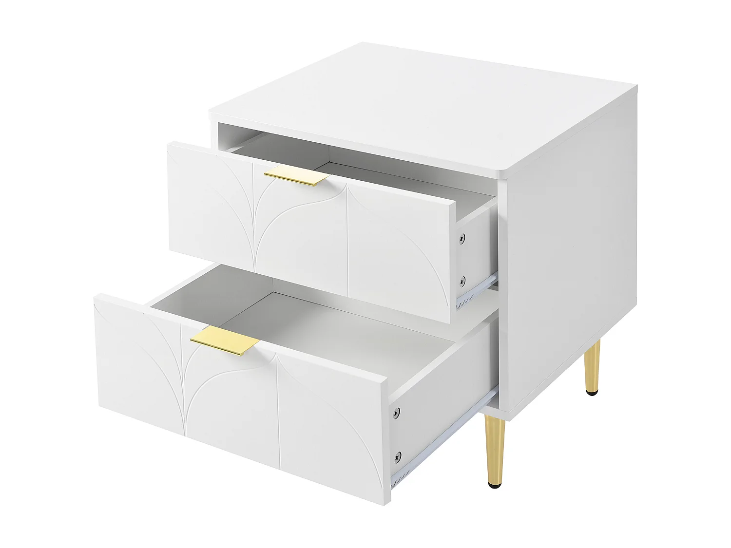 Table de chevet moderne avec pieds et boutons plaqués or,motif floral,50L*40P*54H cm,blanc