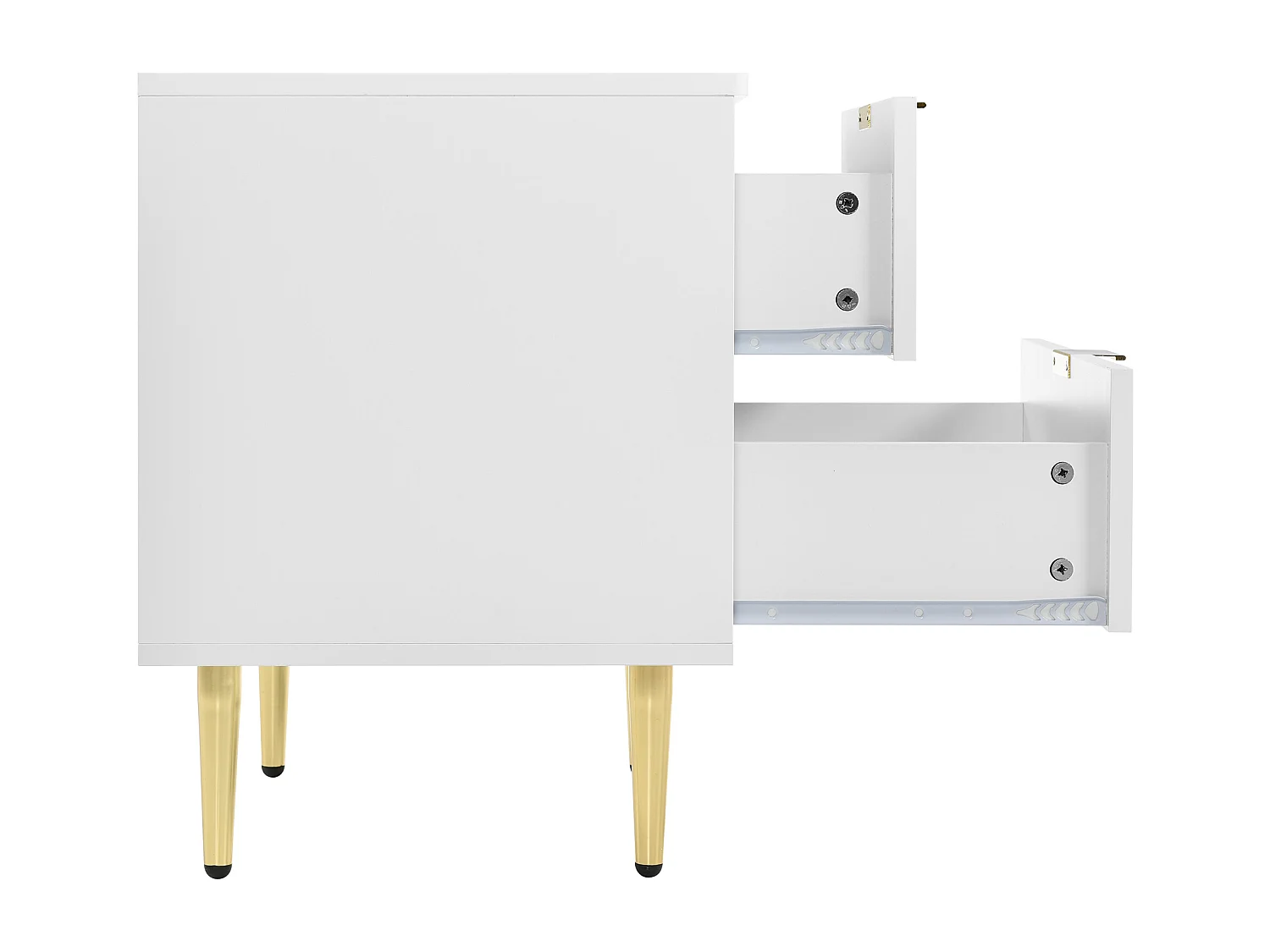 Table de chevet moderne avec pieds et boutons plaqués or,motif floral,50L*40P*54H cm,blanc