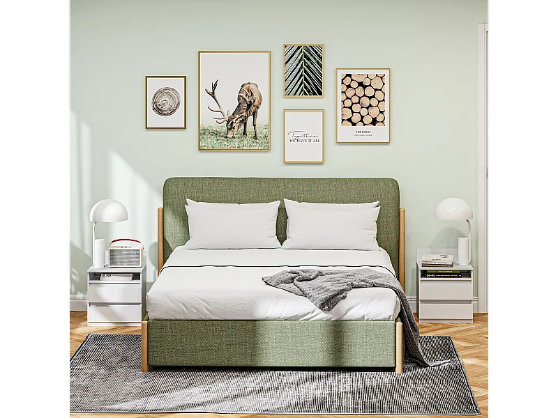 Set di 2 comodini con 2 cassetti, con ripiano, comodino per camera da letto