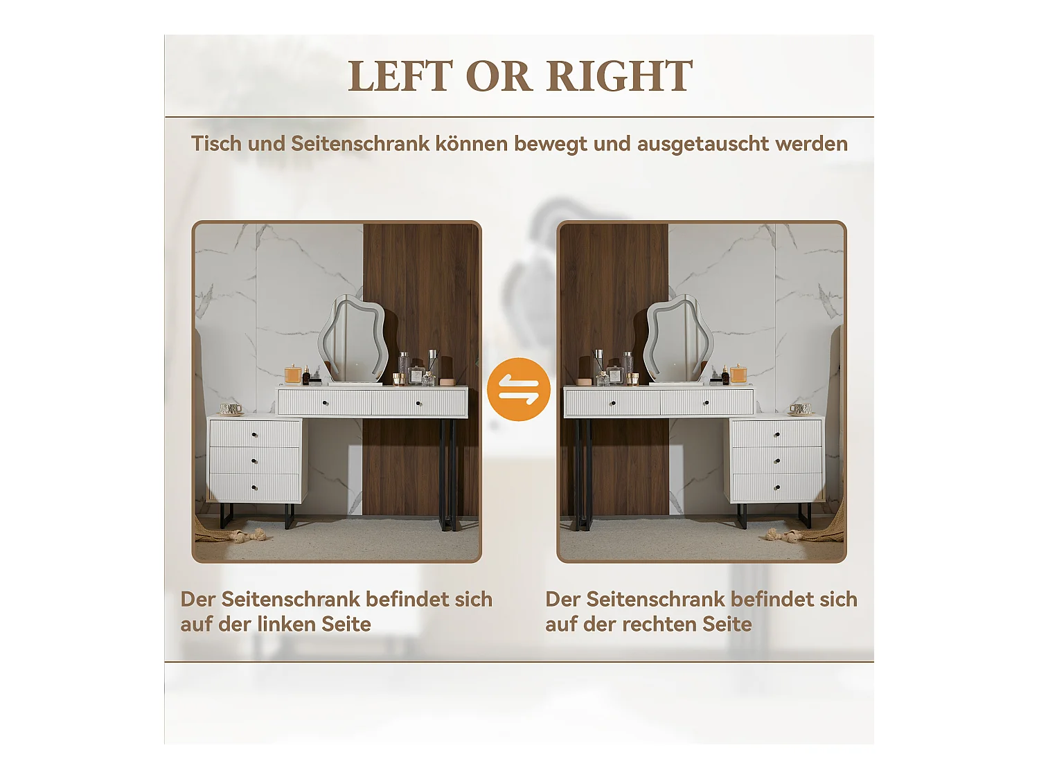 Kosmetiktisch-Set mit Spiegel und Beleuchtung, ausziehbarer Platte, LED-Beleuchtung