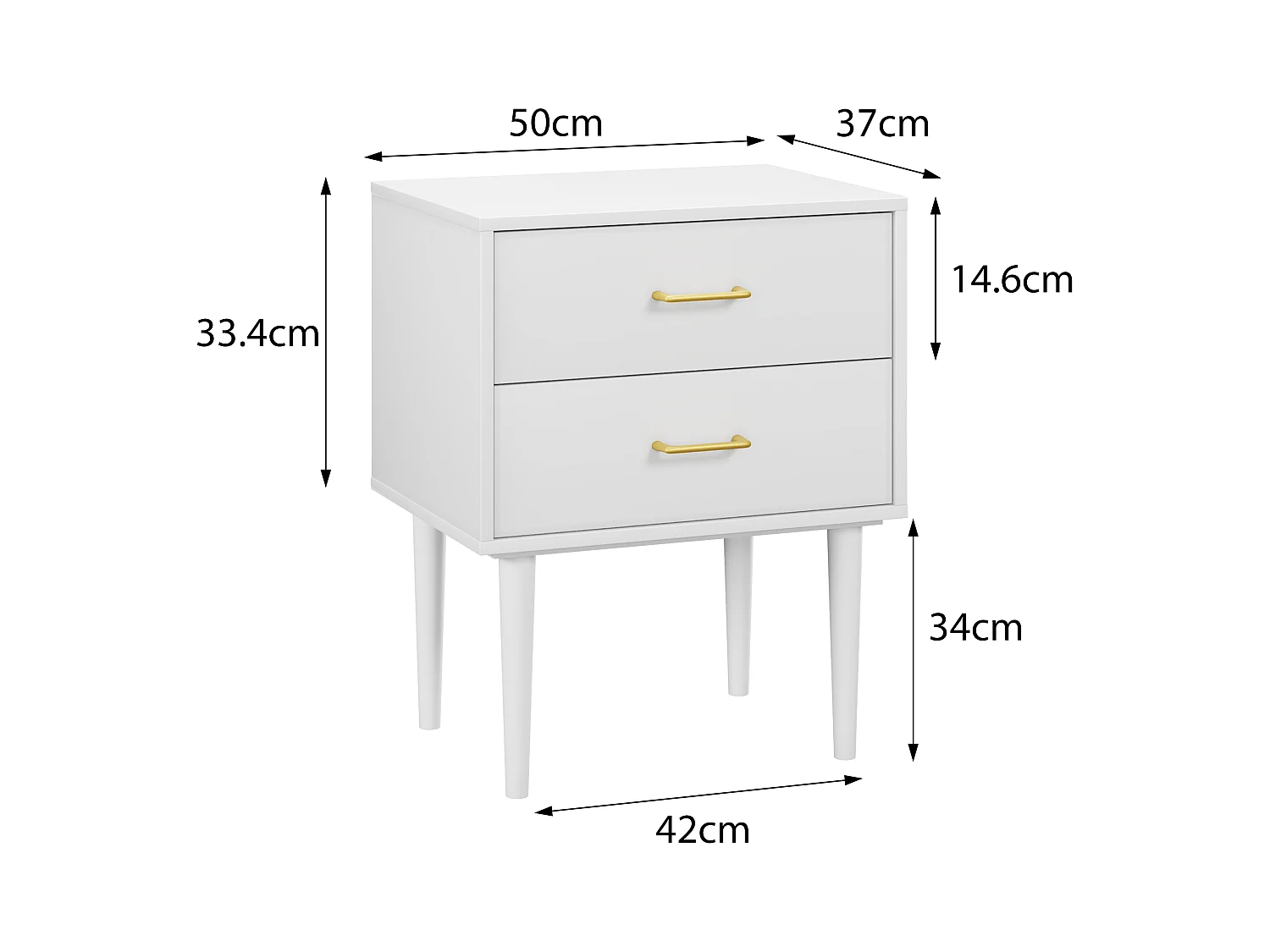 Weißer Nachttisch mit 2 Schubladen, Schlafzimmer-Nachttisch, moderner Nachttisch