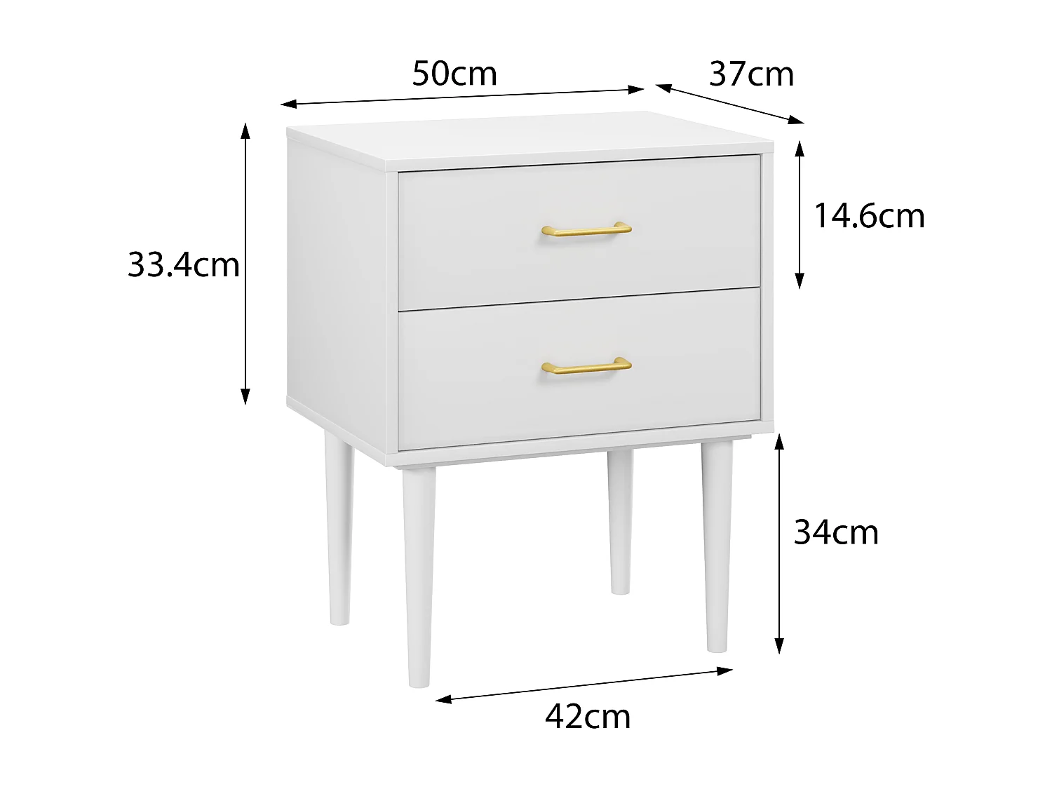 Weißer Nachttisch mit 2 Schubladen, Schlafzimmer-Nachttisch, moderner Nachttisch