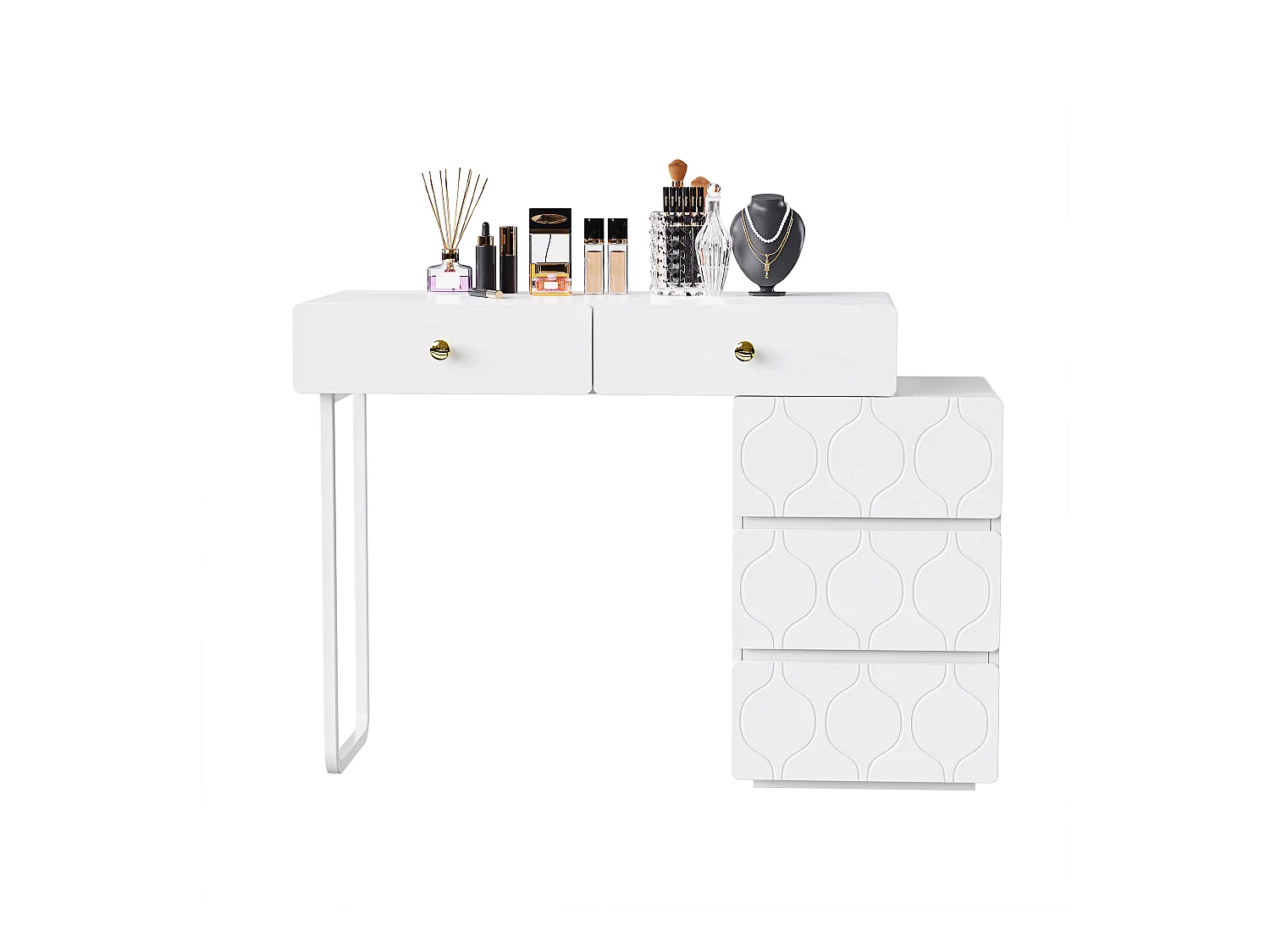 Coiffeuse,5 tiroirs,sans miroir ni tabouret,caisson et pieds interchangeables gauche