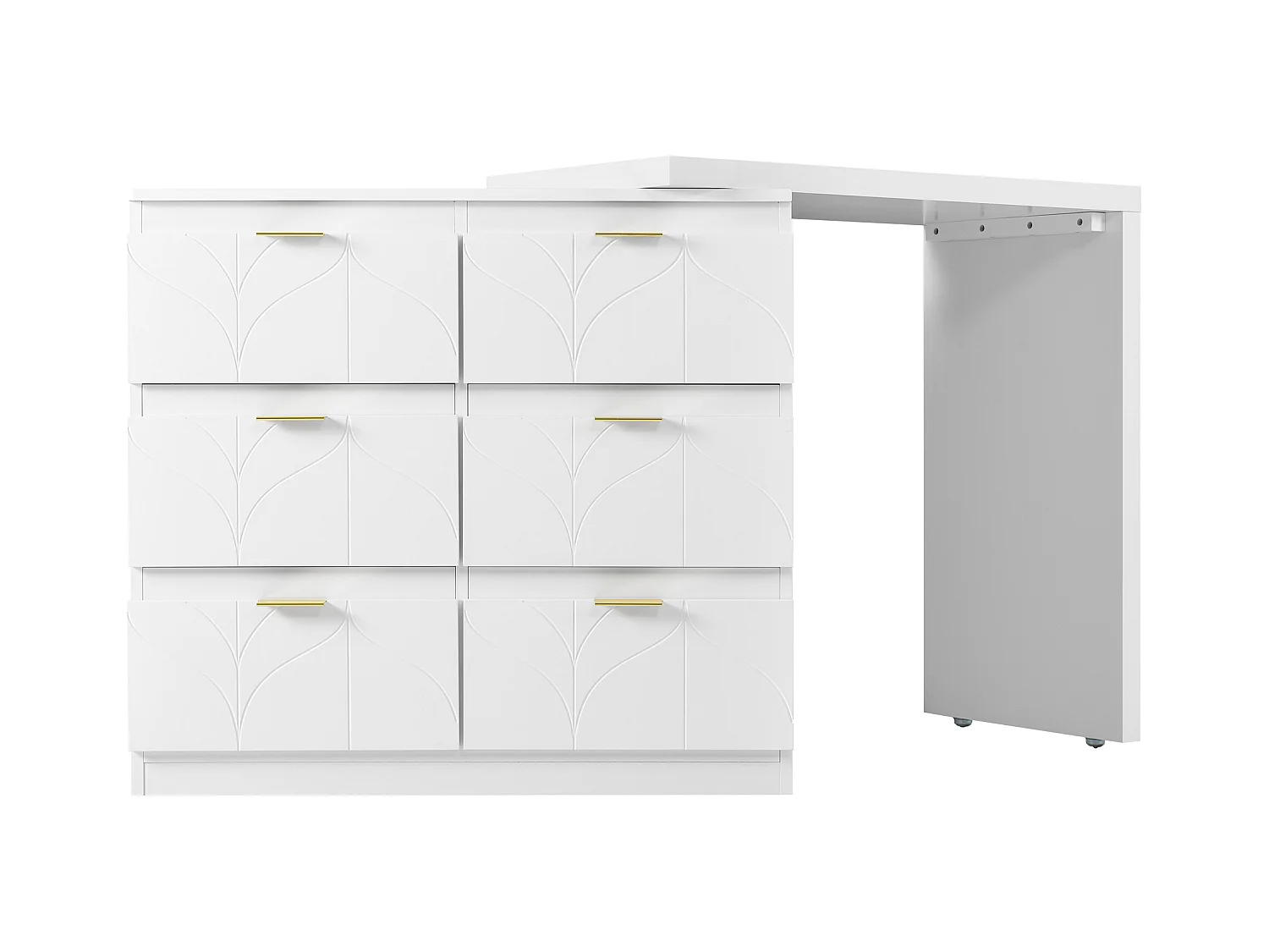 Coiffeuse avec table d'appoint,table de bureau avec 6 tiroirs,poignées plaquées or