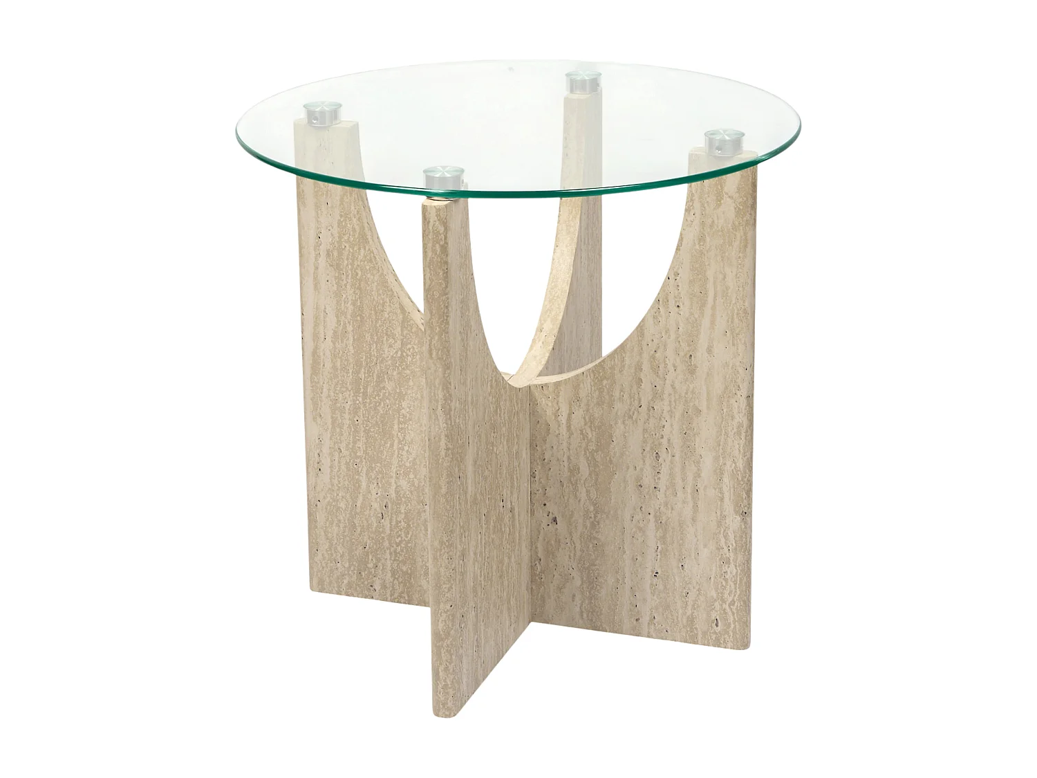 Table D'appoint Ronde Verre Pietra D45cm Blanc, Beige