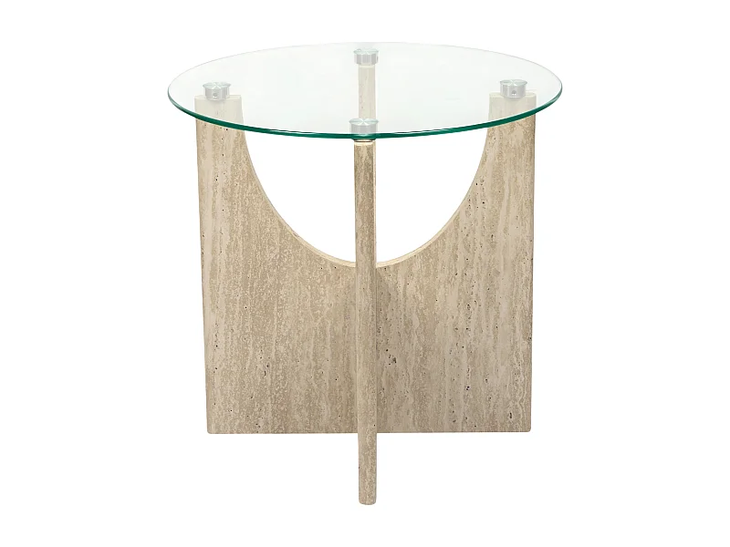 Table D'appoint Ronde Verre Pietra D45cm Blanc, Beige