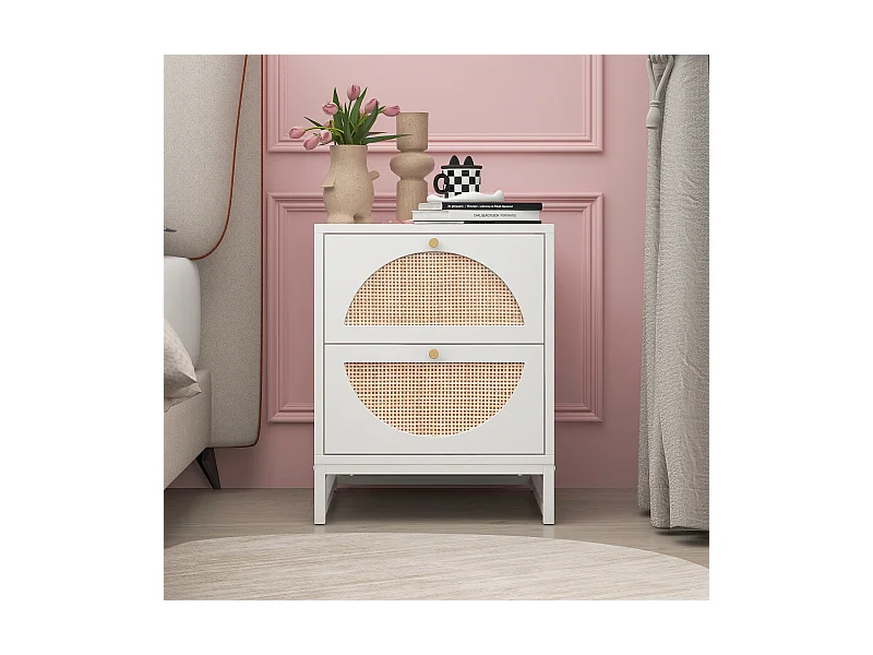 Table de chevet avec deux tiroirs,design symétrique semi-circulaire