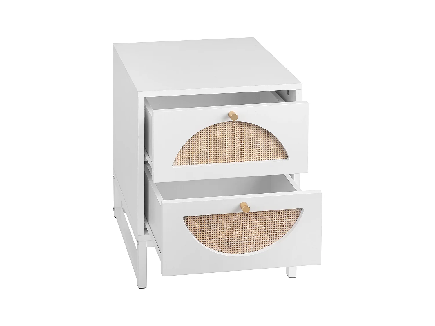 Nachttisch mit zwei Schubladen, symmetrisches, halbrundes Design