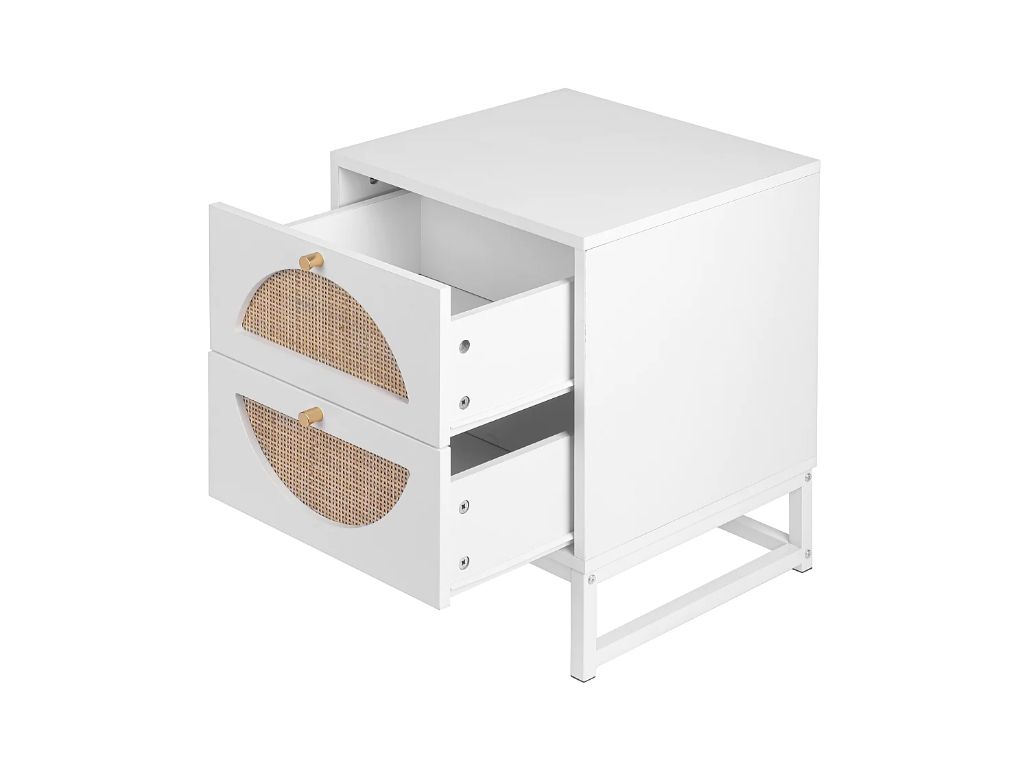 Nachttisch mit zwei Schubladen, symmetrisches, halbrundes Design