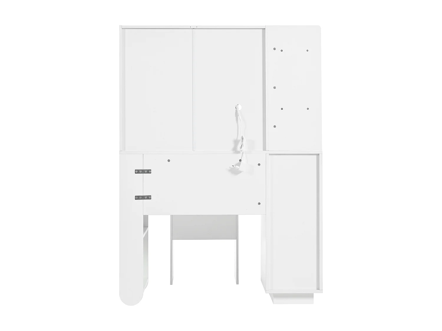 Beleuchteter Schminktisch mit Spiegel und Hocker – Schminktisch mit Schubladen und offenem Regal