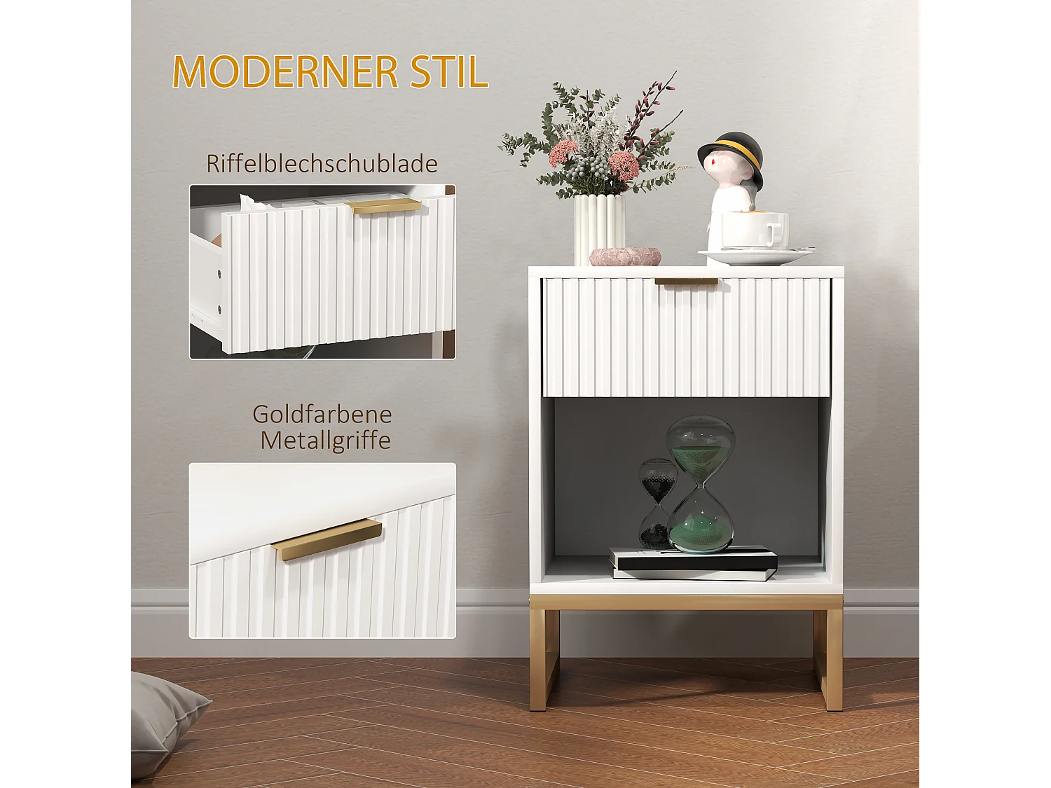 Nachttisch mit Schubladen, mit Stauraum, Nachttisch für Schlafzimmer, Wohnzimmer