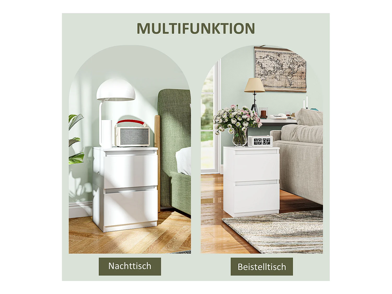 Nachttisch mit 2 Schubladen, Nachttisch mit Stauraum, Nachttisch