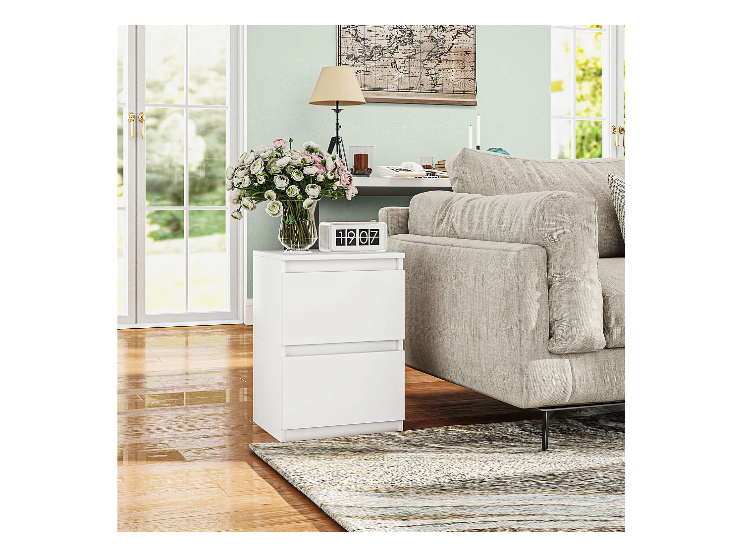 Nachttisch mit 2 Schubladen, Nachttisch mit Stauraum, Nachttisch