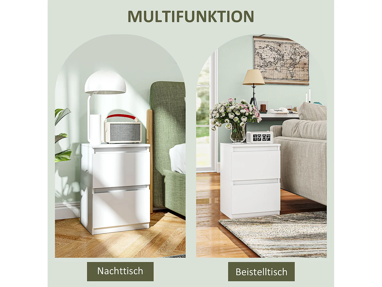 Nachttisch mit 2 Schubladen, Nachttisch mit Stauraum, Nachttisch