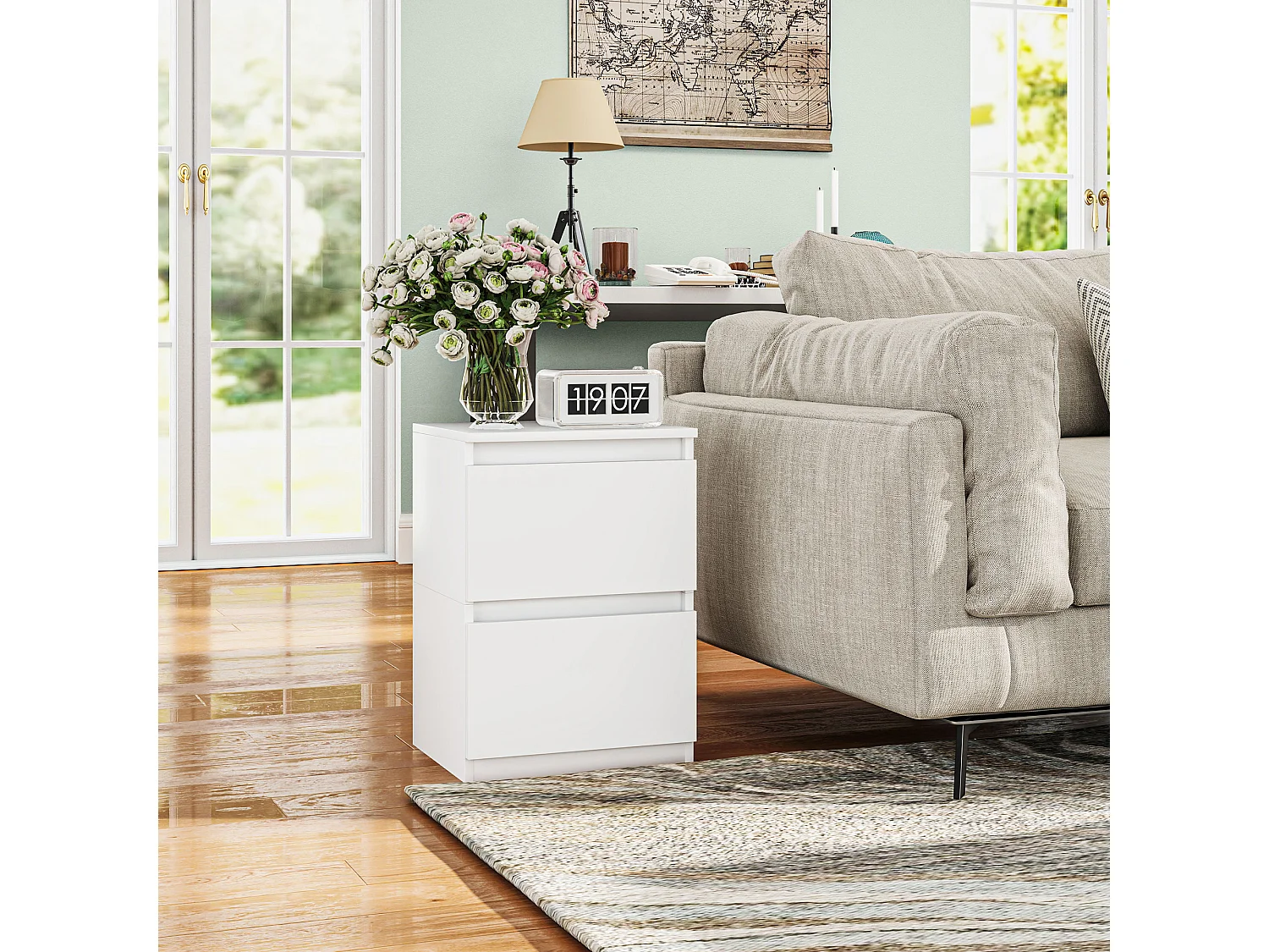 Nachttisch mit 2 Schubladen, Nachttisch mit Stauraum, Nachttisch