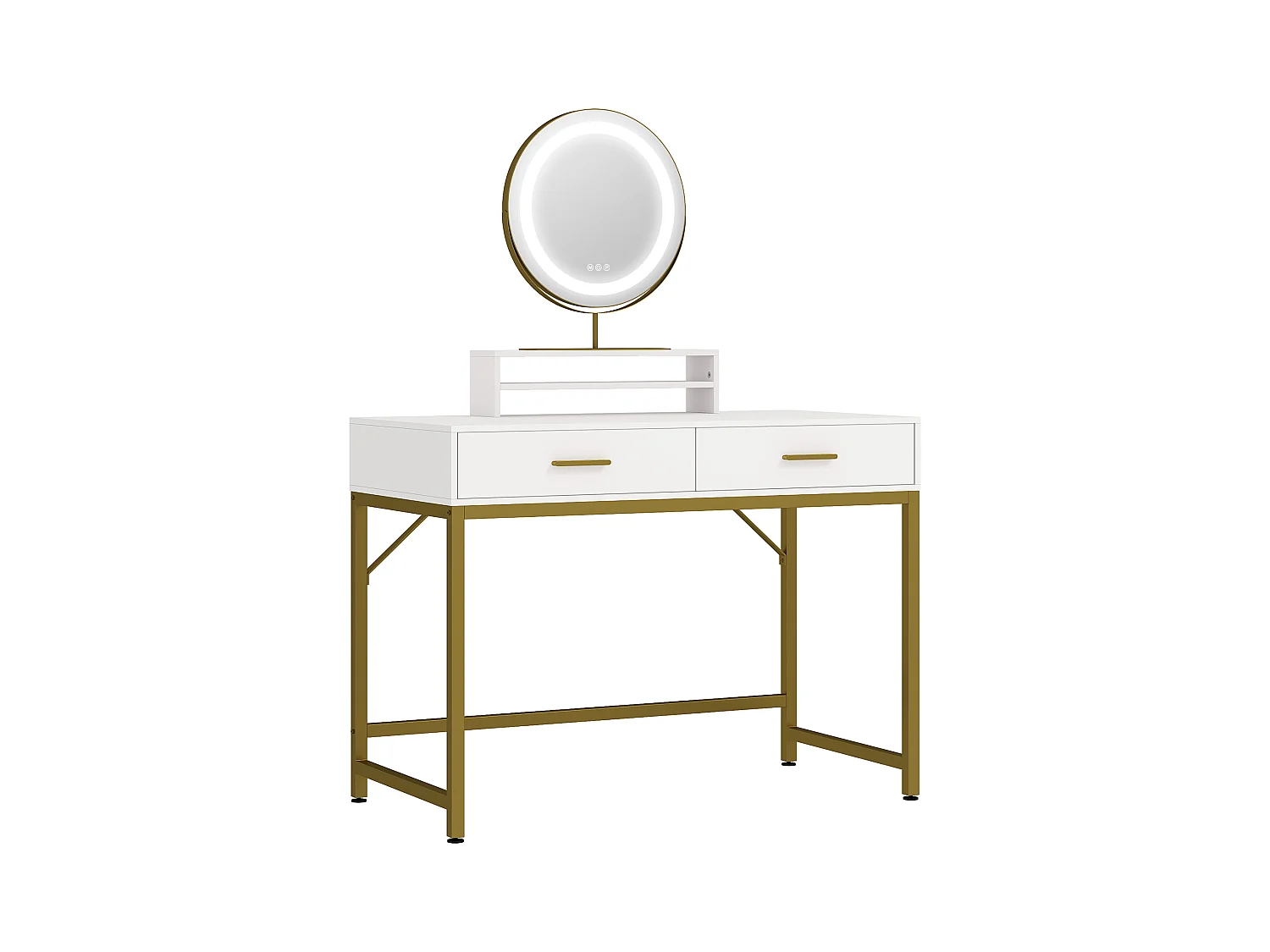 Schminktisch mit LED-Beleuchtung, verstellbarem Spiegel, Schminktisch mit 2 Schubladen