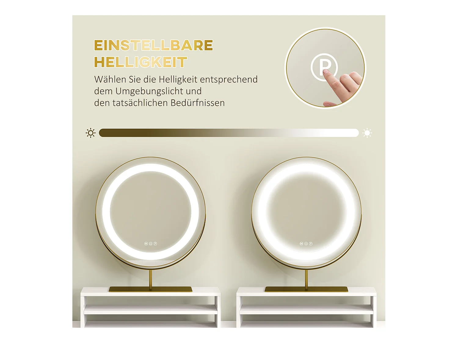 Schminktisch mit LED-Beleuchtung, verstellbarem Spiegel, Schminktisch mit 2 Schubladen