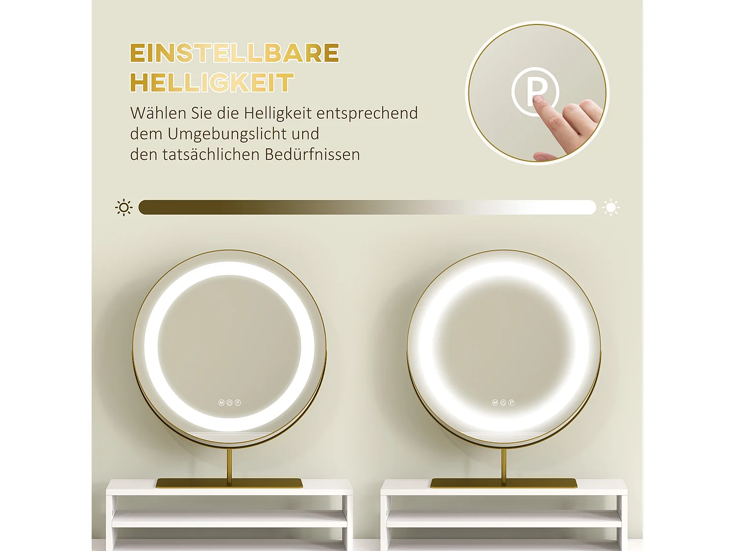 Tocador con iluminación LED, espejo ajustable, mesa de maquillaje con 2 cajones