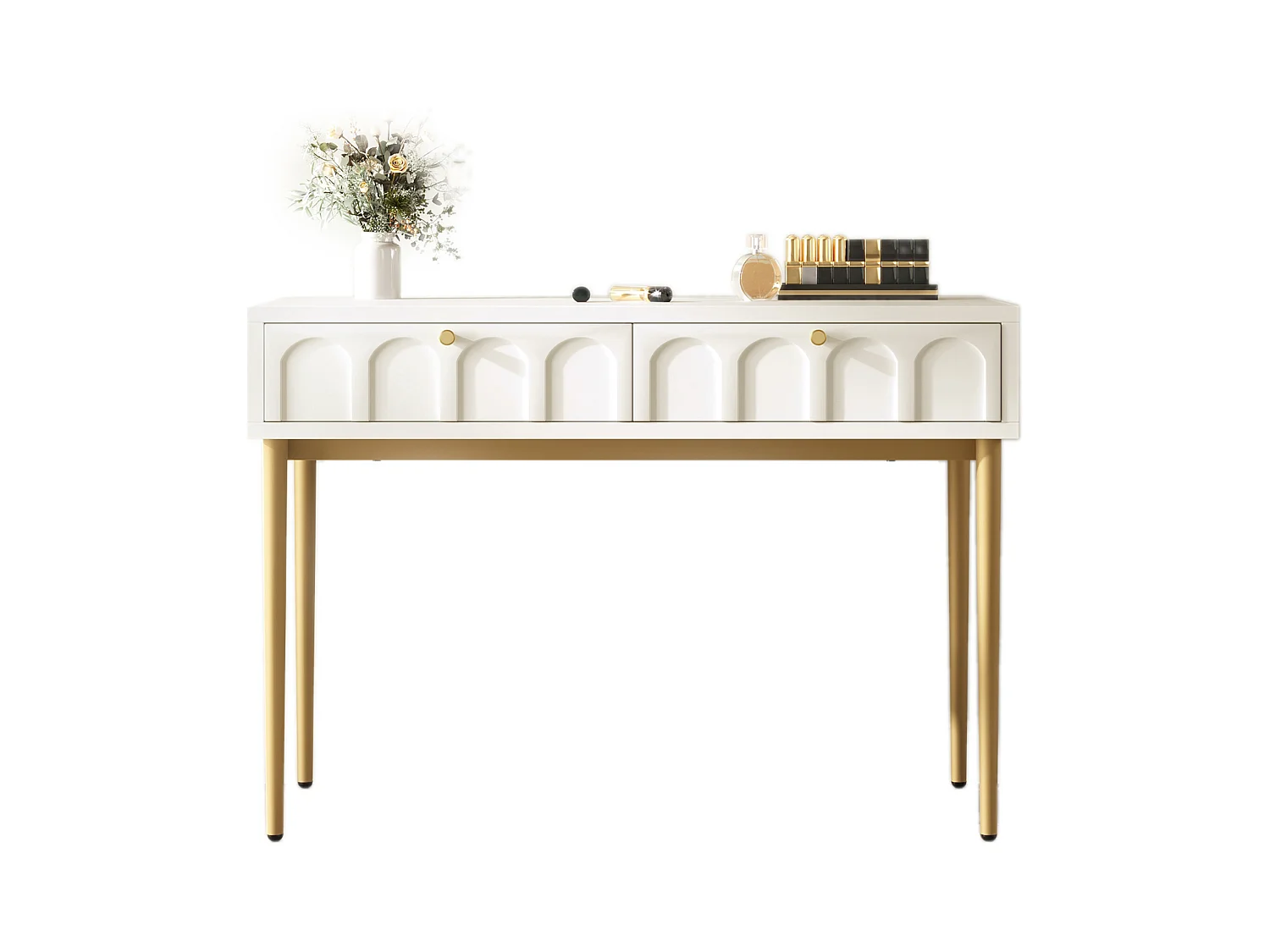 Schminktisch mit 2 Schubladen, Schlafzimmerkommode, weißes Highboard mit Schubladen