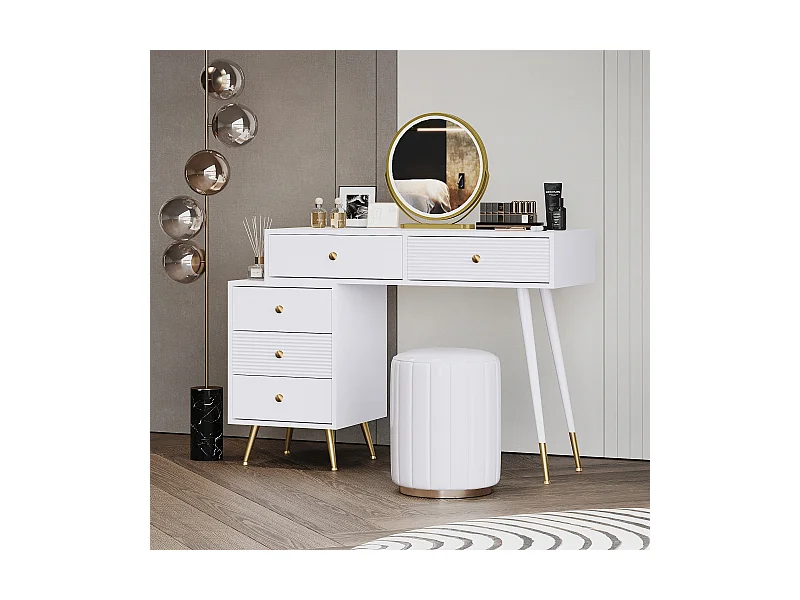 Schminktisch mit LED-Beleuchtung und Spiegel, mit verstellbarem Seitenschrank