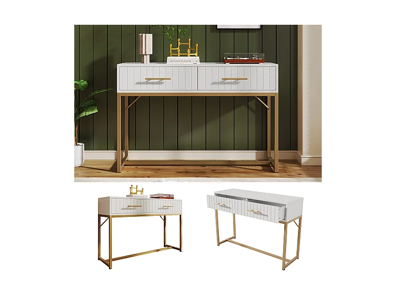 Schminktisch mit 2 Schubladen, Höhe 75 cm, Schlafzimmerkommode Weißes Highboard mit Schubladen