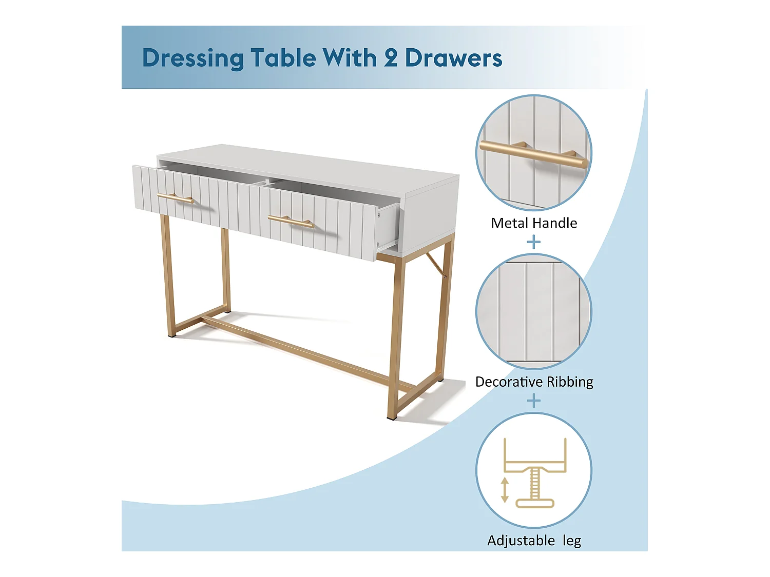 Coiffeuse avec 2 tiroirs hauteur 75cm ,commode chambre highboard blanc sideboard