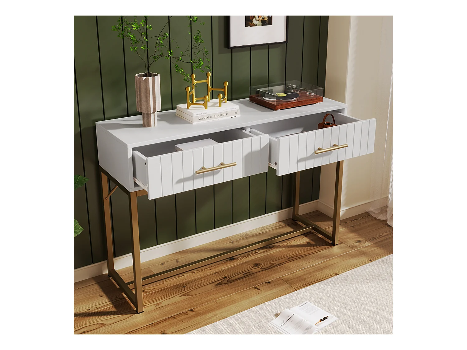 Coiffeuse avec 2 tiroirs hauteur 75cm ,commode chambre highboard blanc sideboard