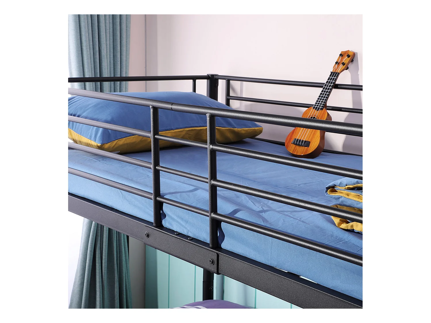 Lits Superposés en Métal avec Échelle - Noir, Lit Double Superposé pour Adultes, Cadre Métallique Robuste et Design Moderne