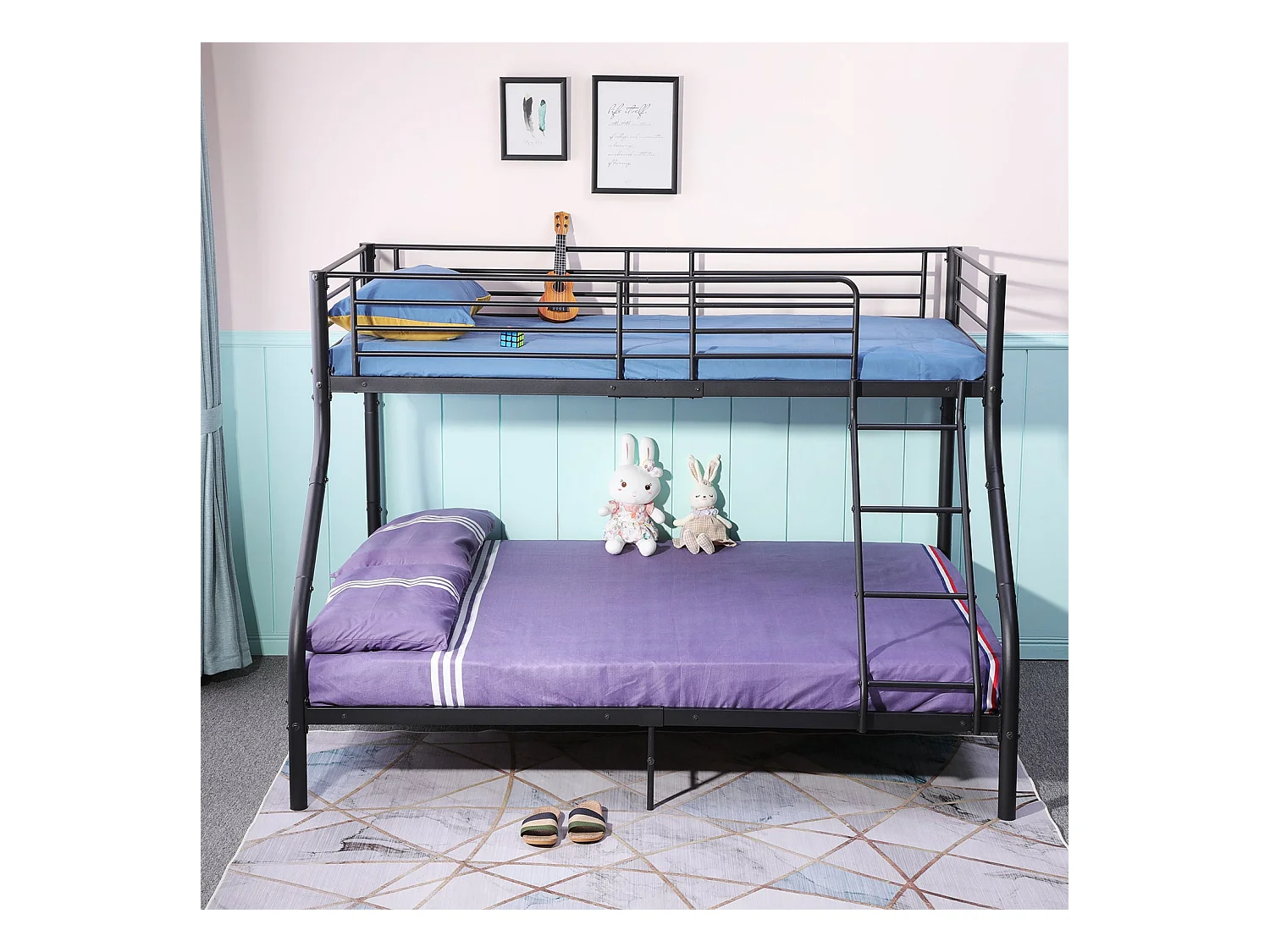 Lits Superposés en Métal avec Échelle - Noir, Lit Double Superposé pour Adultes, Cadre Métallique Robuste et Design Moderne