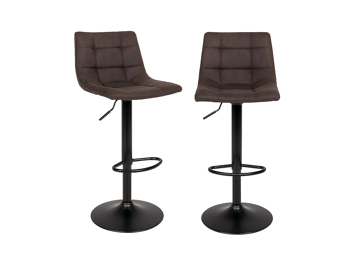Lot de 2 chaises hautes de bar MODA – Tissu microfibre capitonné et pieds en acier noir-Marron