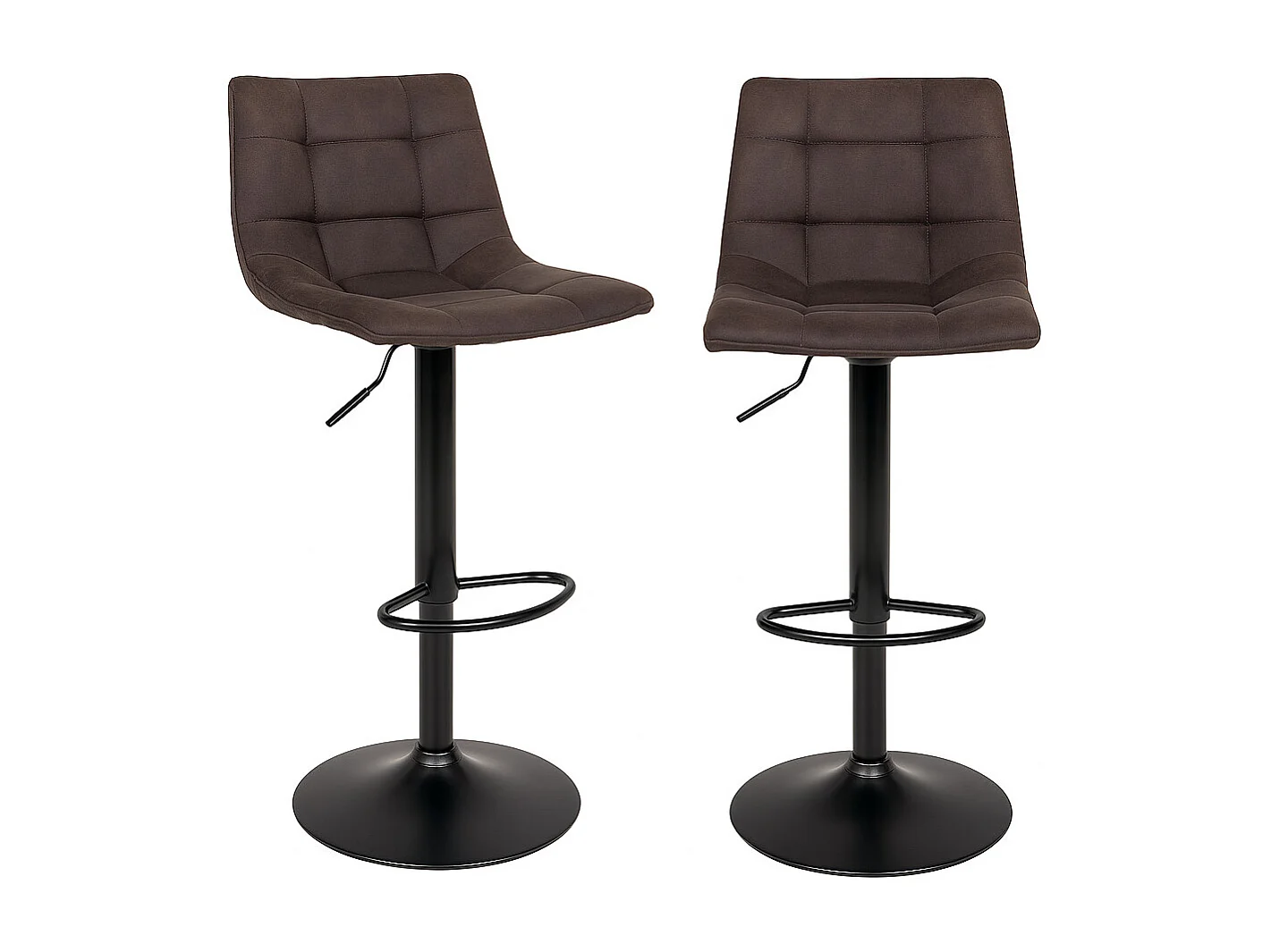 Lot de 2 chaises hautes de bar MODA – Tissu microfibre capitonné et pieds en acier noir-Marron