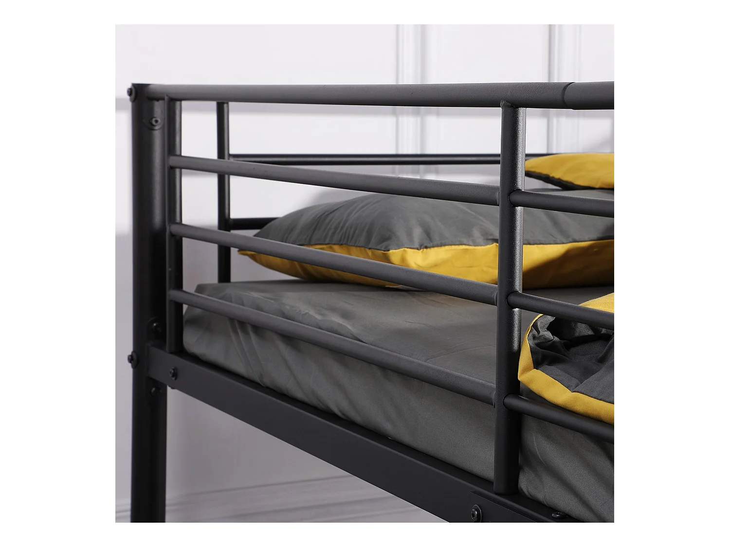 Lits Superposés de Style Industriel avec Échelle - Noir, Lit Double Superposé pour Enfants