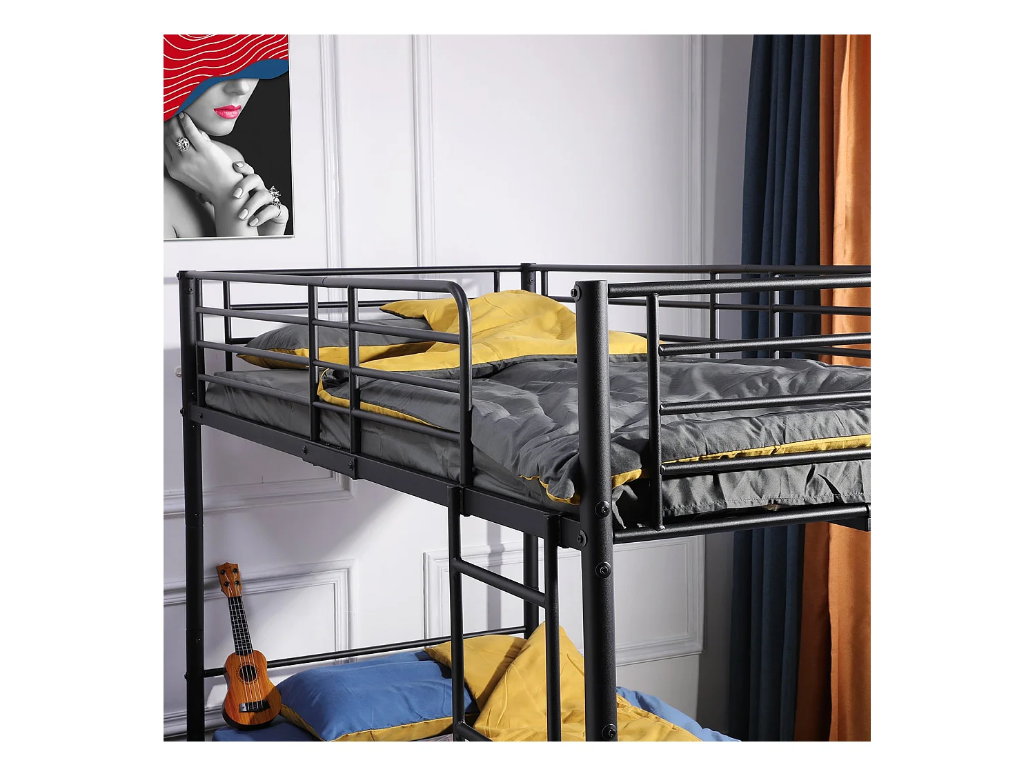 Lits Superposés de Style Industriel avec Échelle - Noir, Lit Double Superposé pour Enfants