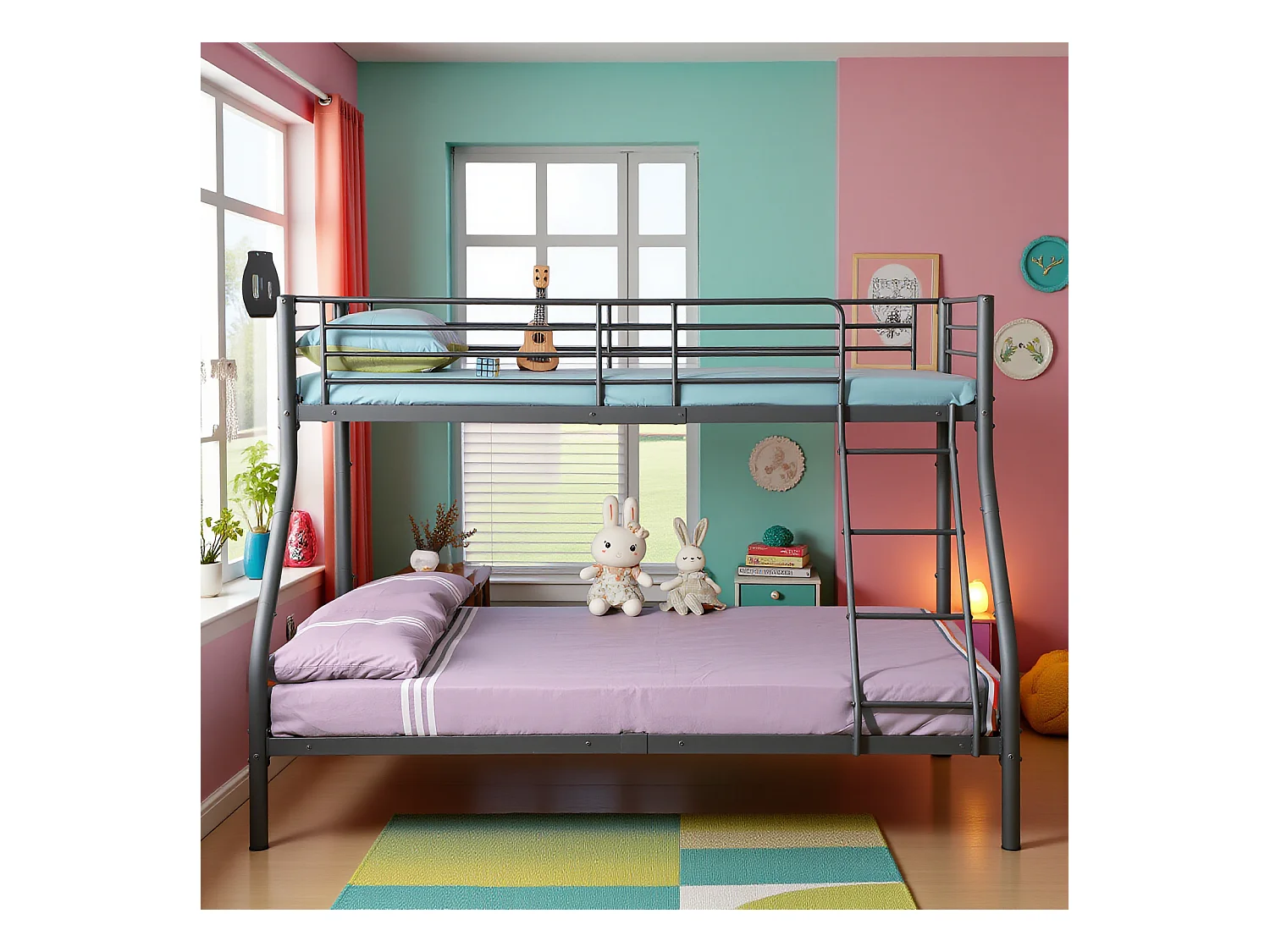 Lits Superposés en Métal avec Échelle - Noir, Lit Double Superposé pour Enfants, Cadre Métallique Durable et Confortable