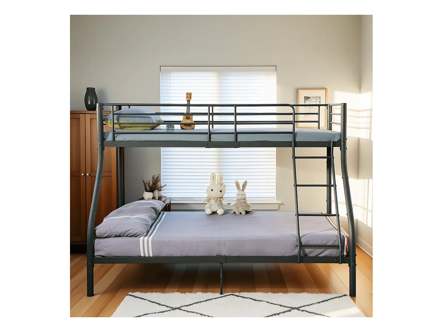 Lits Superposés en Métal avec Échelle - Noir, Lit Double Superposé pour Enfants, Cadre Métallique Durable et Confortable