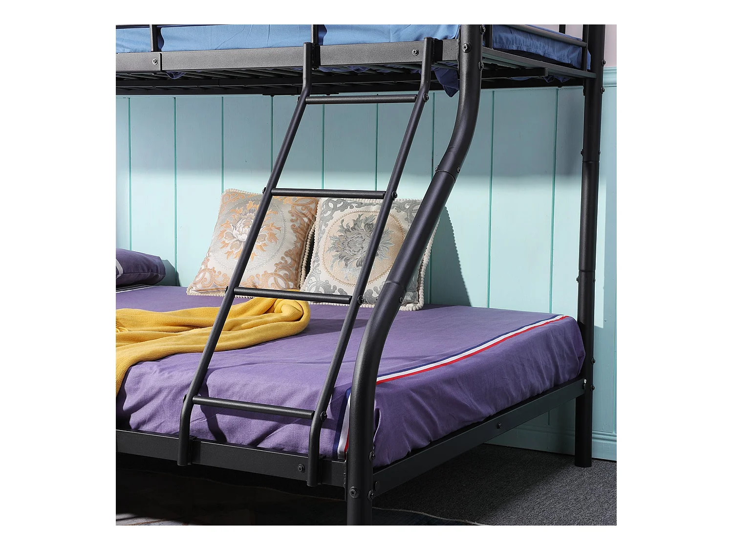 Lits Superposés en Métal avec Échelle - Noir, Lit Double Superposé pour Enfants, Cadre Métallique Durable et Confortable