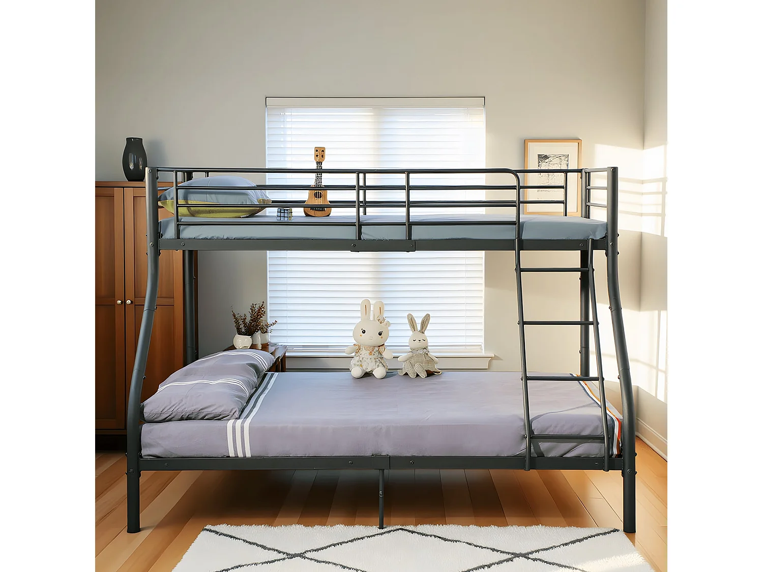 Lits Superposés en Métal avec Échelle - Noir, Lit Double Superposé pour Enfants, Cadre Métallique Durable et Confortable