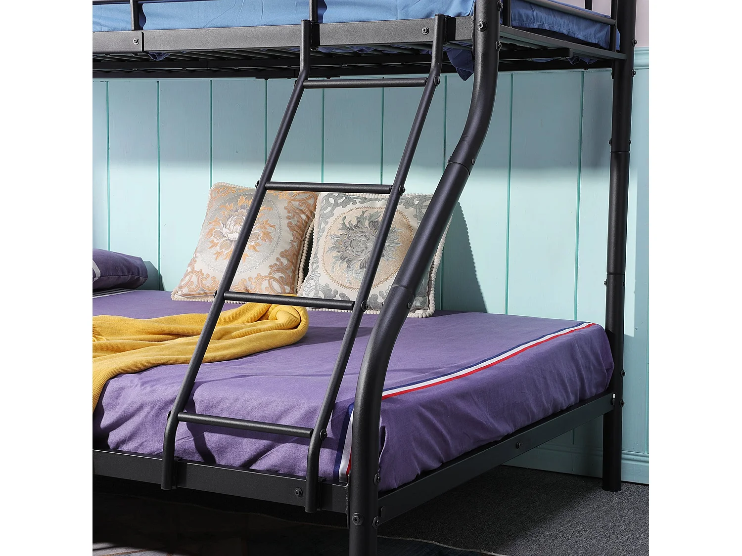 Lits Superposés en Métal avec Échelle - Noir, Lit Double Superposé pour Enfants, Cadre Métallique Durable et Confortable