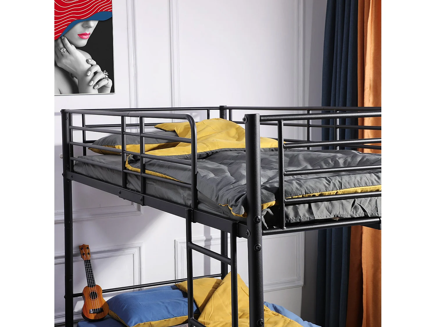 Lits Superposés de Style Industriel avec Échelle - Noir, Lit Double Superposé pour Adultes, Design Moderne