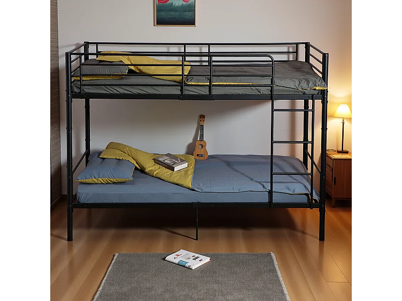 Lits Superposés de Style Industriel avec Échelle - Noir, Lit Double Superposé pour Adultes, Design Moderne